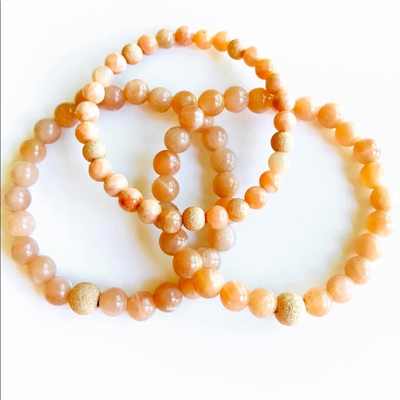 Pink Moonstone + Rose Gold Bracelet • Stack of 3 - Picture 3 of 3